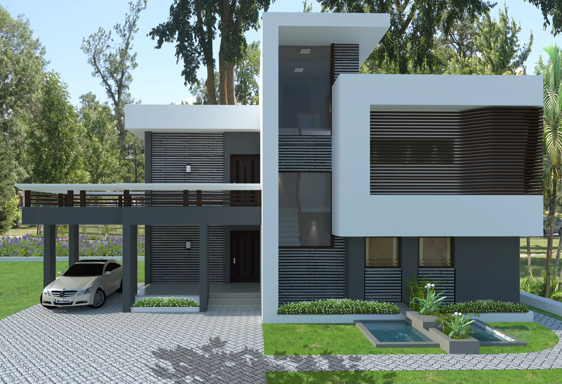 Triangle Concrete House on lake